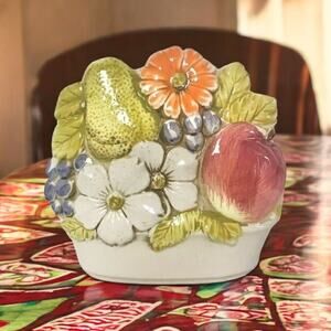 Lefton Vintage Ceramic 6243 Fruit & Flower Napkin Holder Antique Dining Decor